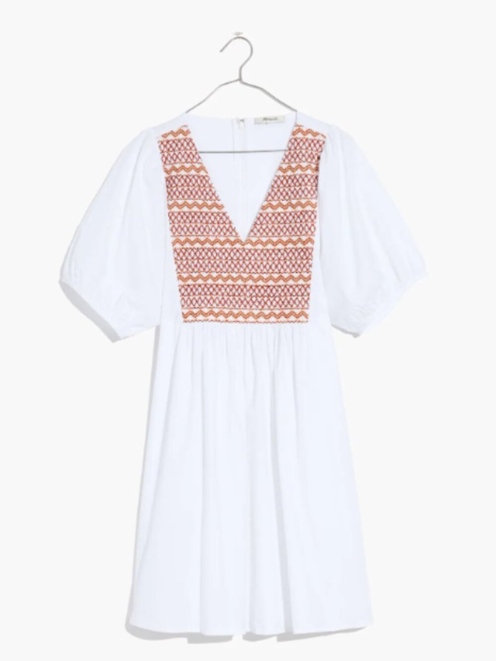Madewell Embroidered Poplin V-Neck Mini Dress White Brown Croquet Size S NWoT